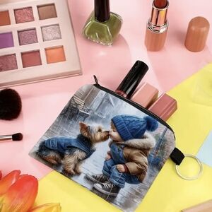 Little Boy & Dog Coin Purse Pouch With Bag Charm/ Keychain Ring New